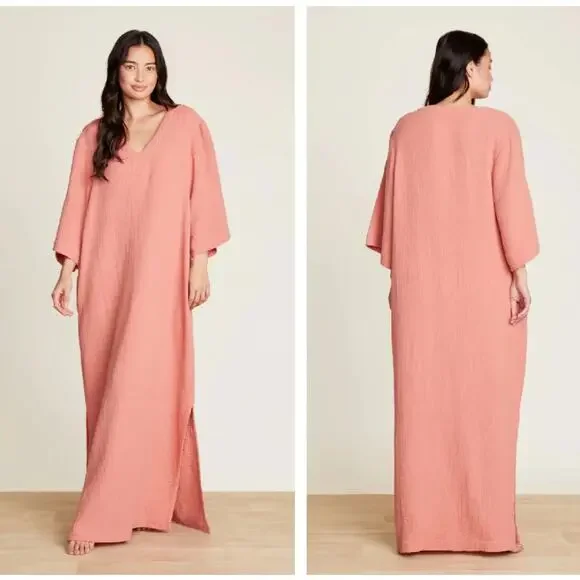 BAREFOOT DREAMS Malibu Sun Soaked Crinkle Cotton Gauze Caftan Maxi Dress {II26} - Picture 2 of 9